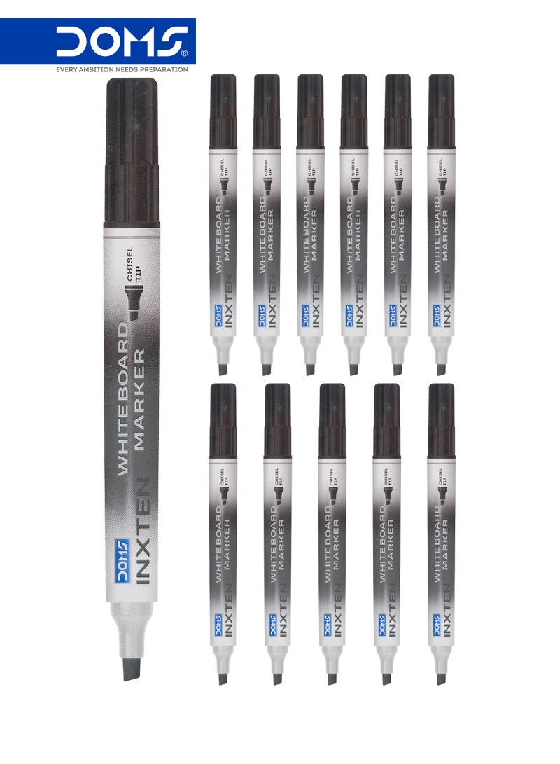 DOMS Whiteboard Marker Pen, Chisel Tip, Black Ink, INXTEN Series, Pack of 12 - Image 1